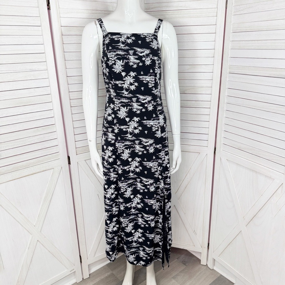 Old Navy Tropical Print Sleeveless‎ Maxi Dress Sundress Black White Petite Small